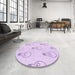 Round Patterned Bright Lilac Purple Rug in a Office, pat1813pur