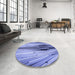 Round Patterned Jeans Blue Rug in a Office, pat1814blu