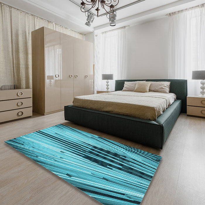 Patterned Dark Cyan Green Rug in a Bedroom, pat1814lblu