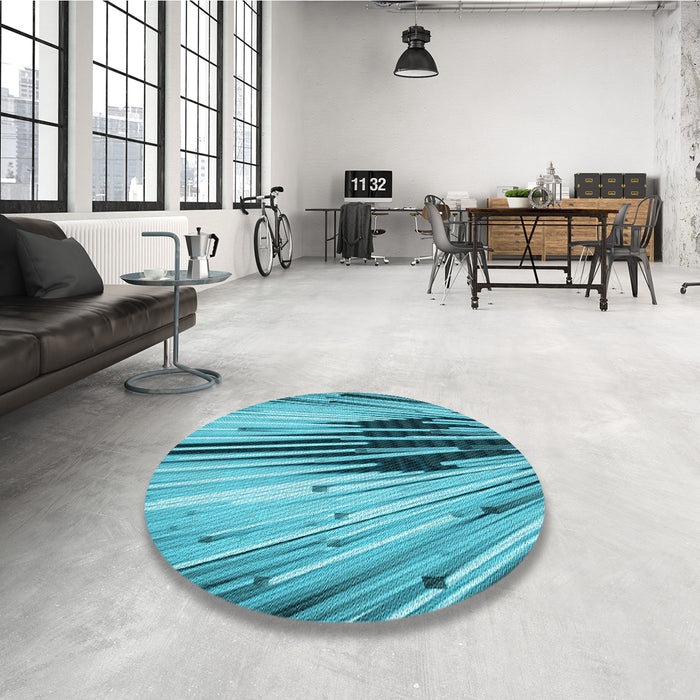 Round Patterned Dark Cyan Green Rug in a Office, pat1814lblu