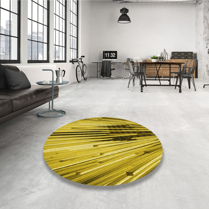 Round Patterned Bright Gold Yellow Rug in a Office, pat1814yw