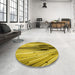 Round Patterned Bright Gold Yellow Rug in a Office, pat1814yw