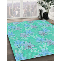 Patterned Bright Turquoise Blue Rug, pat1815lblu