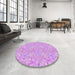 Round Patterned Pastel Purple Pink Rug in a Office, pat1815pur