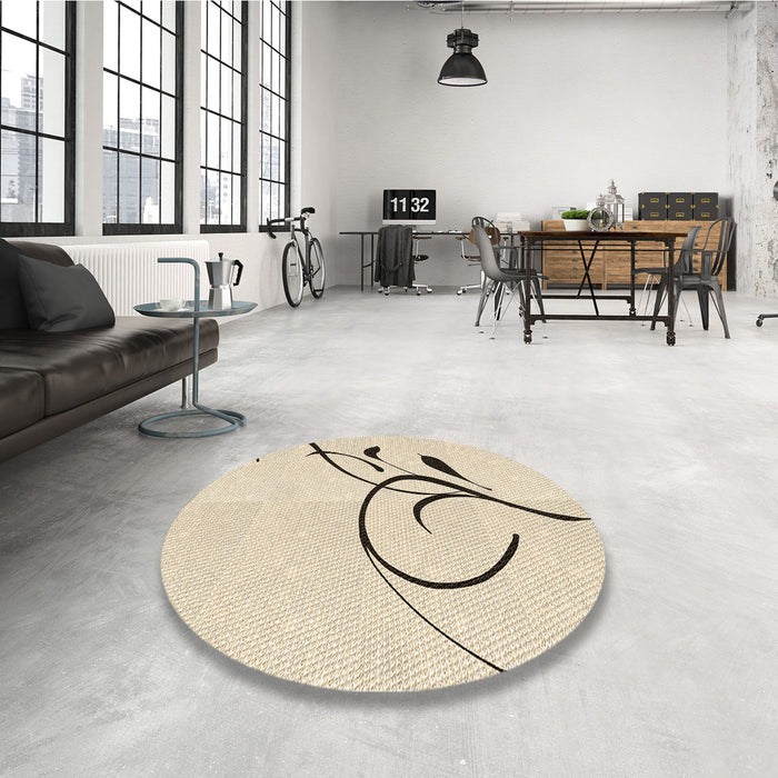 Round Patterned Moccasin Beige Rug in a Office, pat1816brn