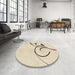 Round Patterned Moccasin Beige Rug in a Office, pat1816brn