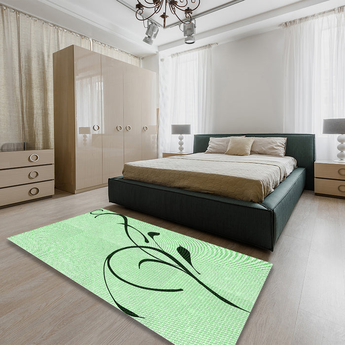 Patterned Mint Green Rug in a Bedroom, pat1816grn