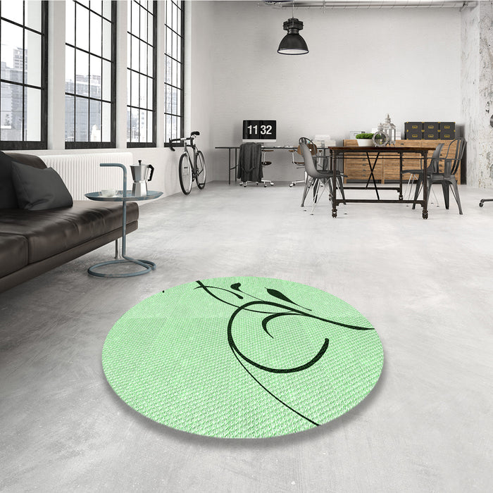 Round Patterned Mint Green Rug in a Office, pat1816grn