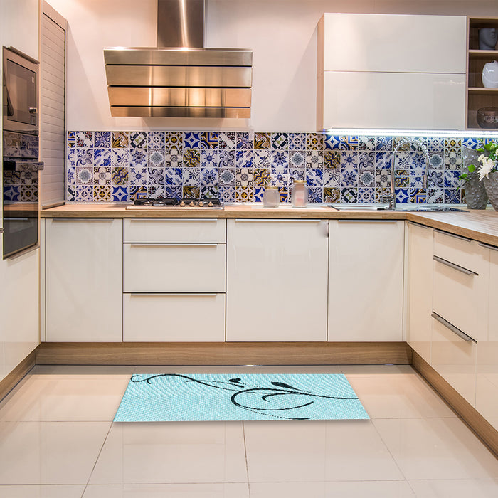 Patterned Electric Blue Rug in a Kitchen, pat1816lblu