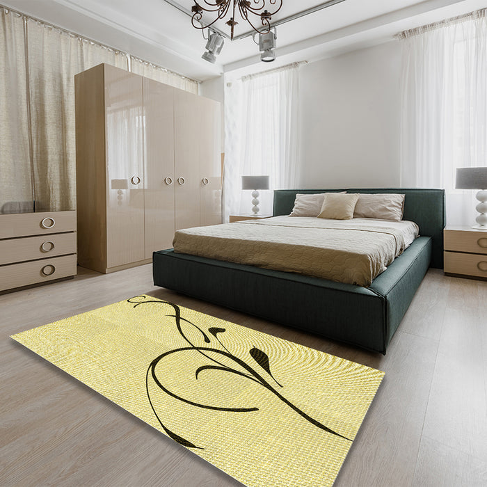Patterned Yellow Rug in a Bedroom, pat1816yw