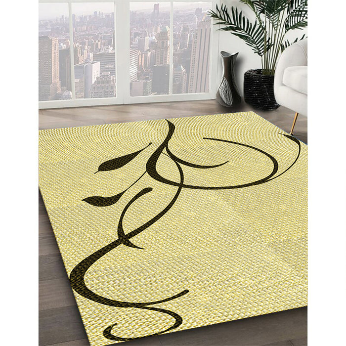 Patterned Yellow Rug in Family Room, pat1816yw