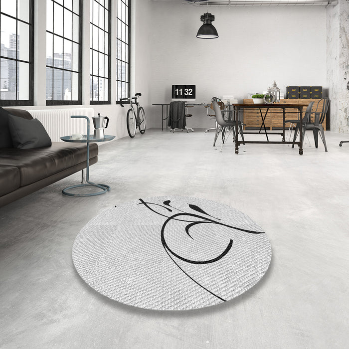 Round Patterned Off-White Novelty Rug in a Office, pat1816