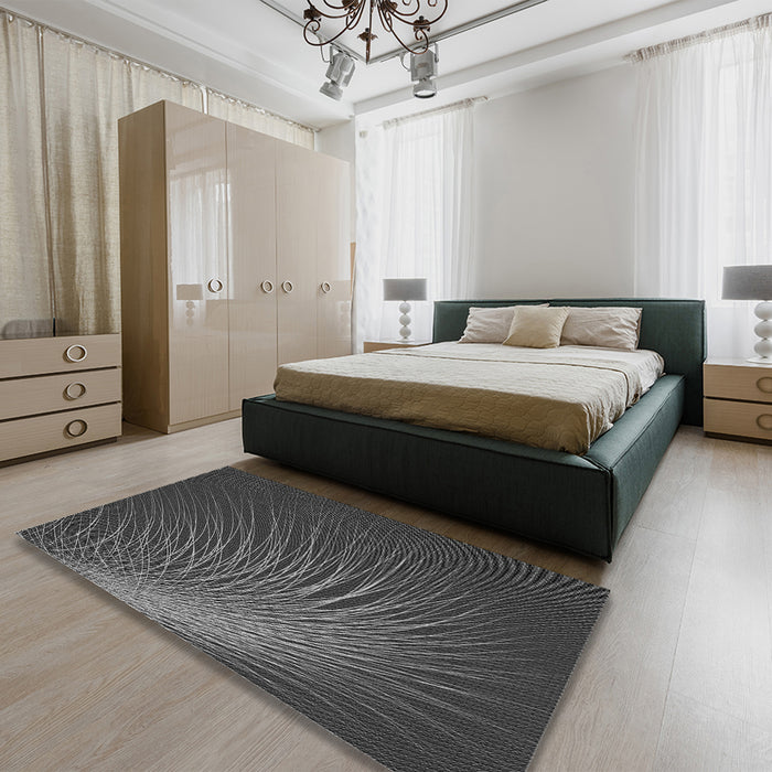 Patterned Charcoal Black Rug in a Bedroom, pat1818gry