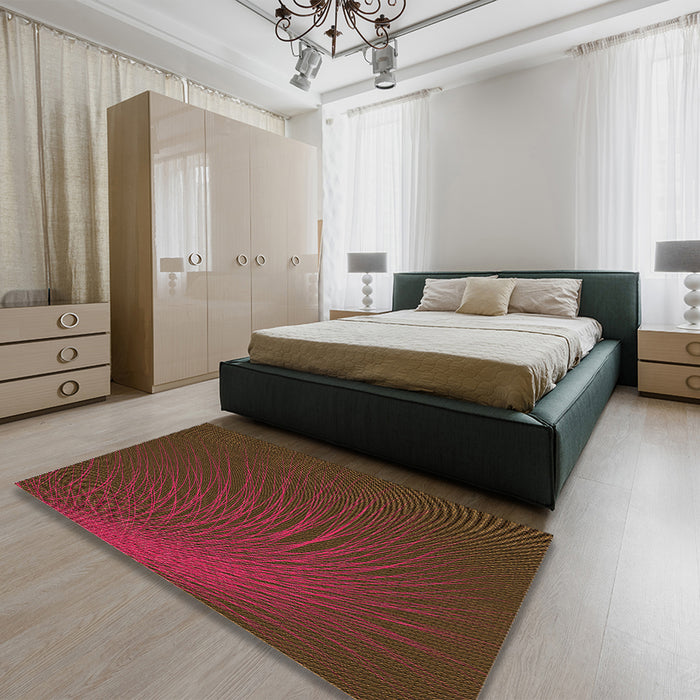 Patterned Dark Bronze Brown Rug in a Bedroom, pat1818org