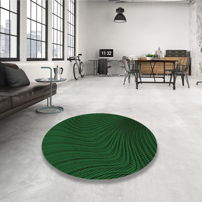 Round Patterned Green Rug in a Office, pat1819grn