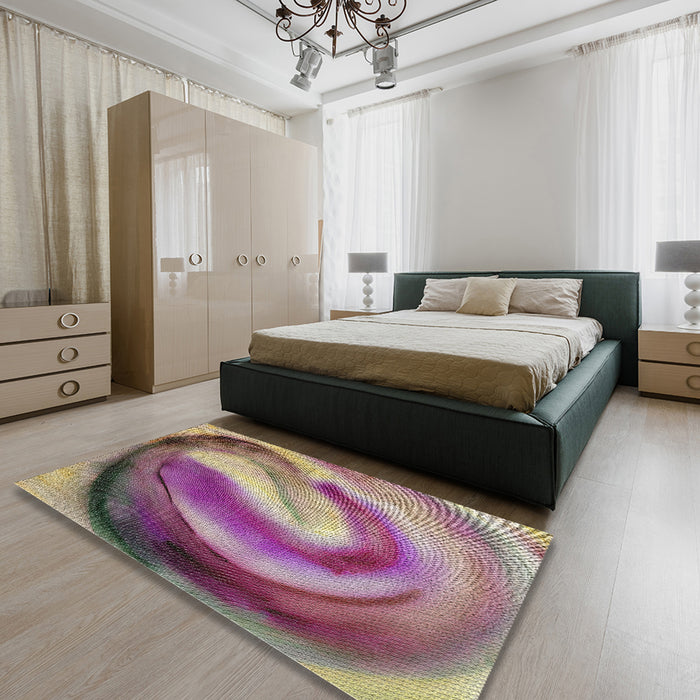 Patterned Dark Raspberry Purple Novelty Rug in a Bedroom, pat181