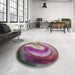 Round Machine Washable Transitional Dark Raspberry Purple Rug in a Office, wshpat181