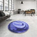 Round Patterned Denim Blue Rug in a Office, pat182blu