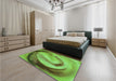 Patterned Green Rug in a Bedroom, pat182grn