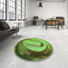 Round Patterned Green Rug in a Office, pat182grn