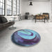 Round Patterned Azure Blue Rug in a Office, pat182lblu