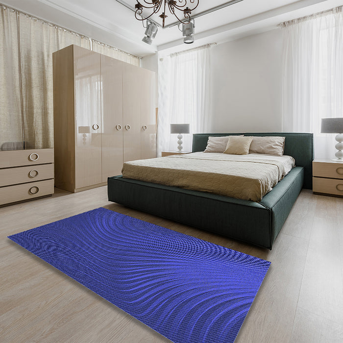 Patterned Cobalt Blue Rug in a Bedroom, pat1820blu