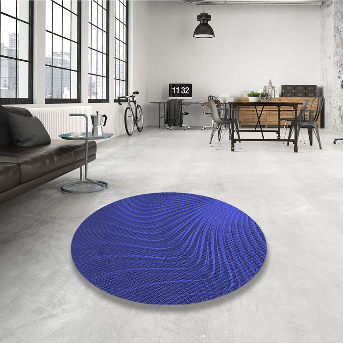 Round Patterned Cobalt Blue Rug in a Office, pat1820blu