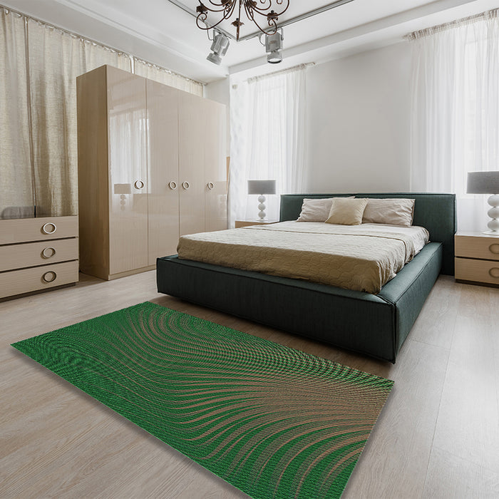 Patterned Dark Forest Green Rug in a Bedroom, pat1820grn