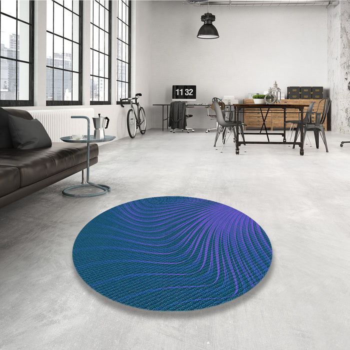 Round Patterned Bright Navy Blue Rug in a Office, pat1820lblu
