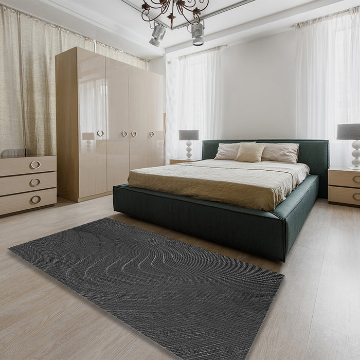 Patterned Charcoal Black Rug in a Bedroom, pat1821gry