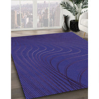 Patterned Denim Dark Blue Rug, pat1821pur