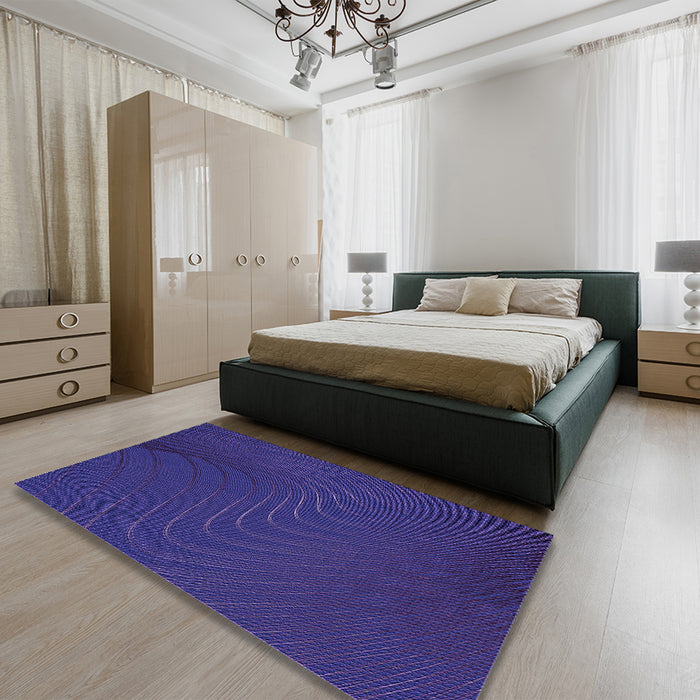 Patterned Denim Dark Blue Rug in a Bedroom, pat1821pur