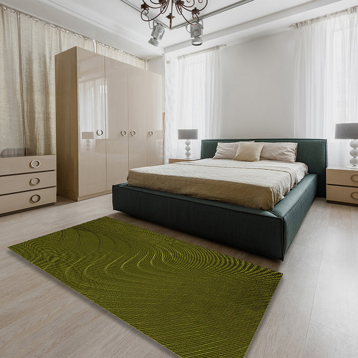 Patterned Olive Green Rug in a Bedroom, pat1821yw