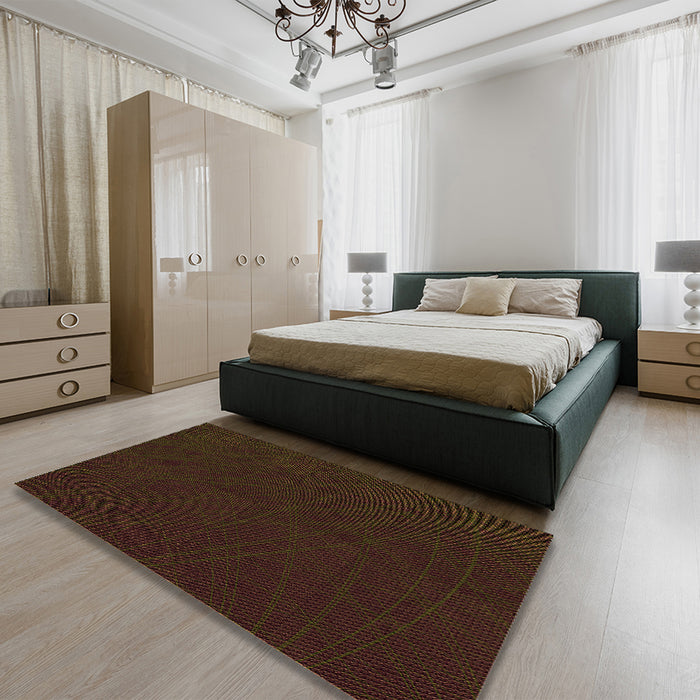 Patterned Black Brown Rug in a Bedroom, pat1824org