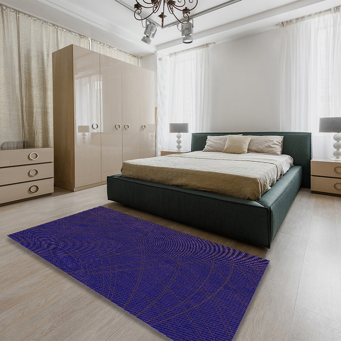 Patterned Denim Dark Blue Rug in a Bedroom, pat1824pur