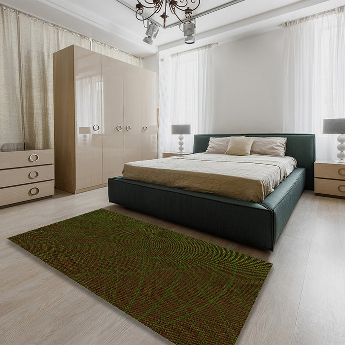Patterned Black Brown Rug in a Bedroom, pat1824yw