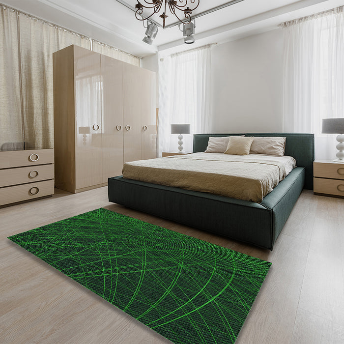 Patterned Green Rug in a Bedroom, pat1825grn
