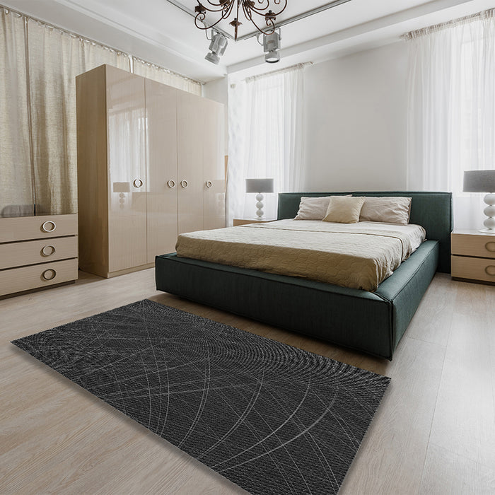 Round Machine Washable Transitional Midnight Gray Rug in a Office, wshpat1825gry