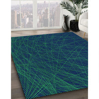 Patterned Dark Cyan Green Rug, pat1825lblu