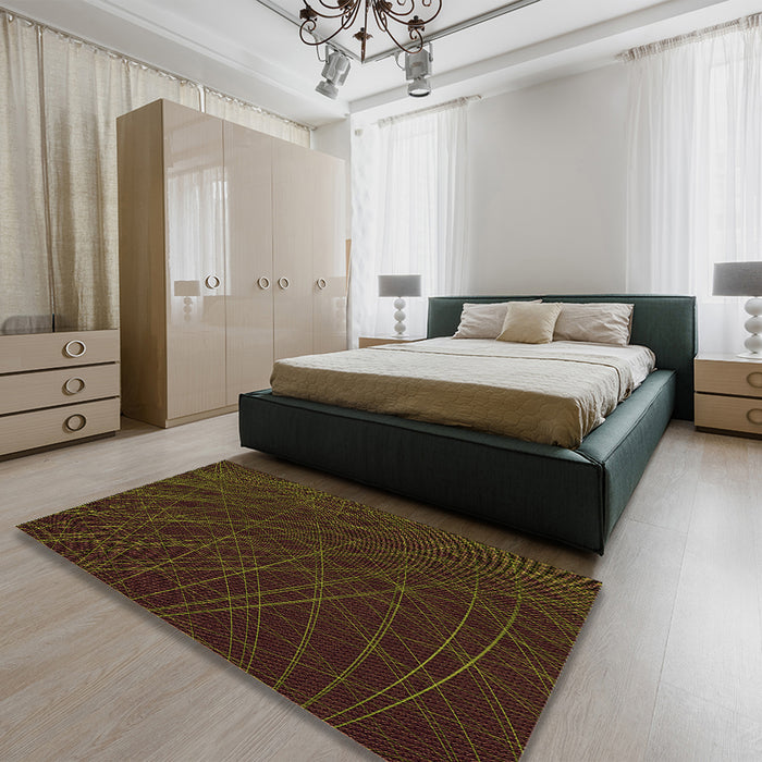 Patterned Chocolate Brown Rug in a Bedroom, pat1825org