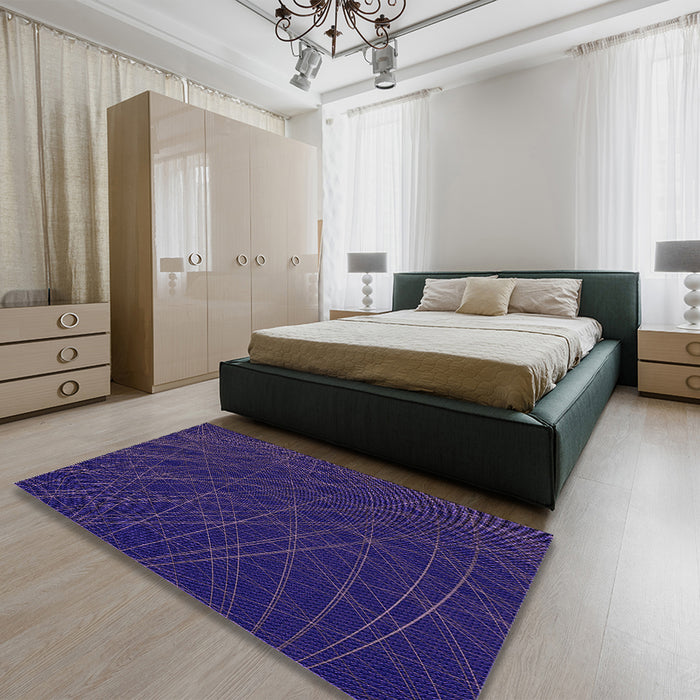 Round Machine Washable Transitional Denim Dark Blue Rug in a Office, wshpat1825pur
