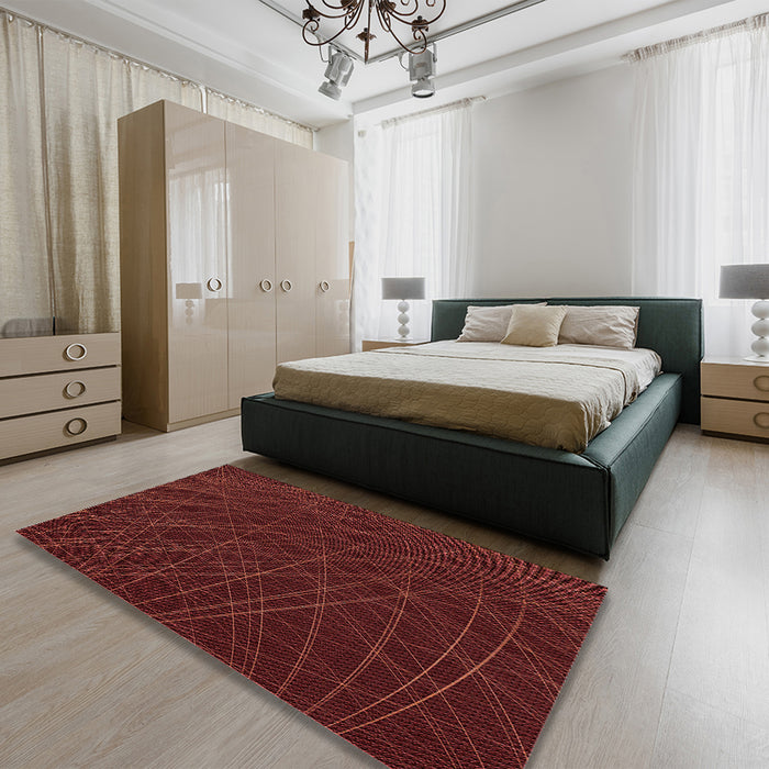 Round Machine Washable Transitional Red Rug in a Office, wshpat1825rd