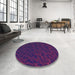 Round Patterned Denim Dark Blue Rug in a Office, pat1826pur