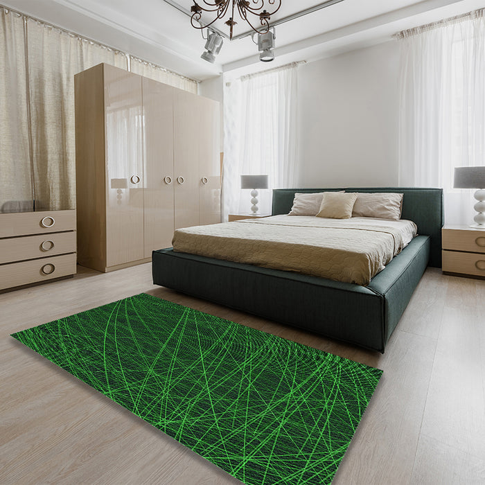 Patterned Dark Forest Green Rug in a Bedroom, pat1827grn
