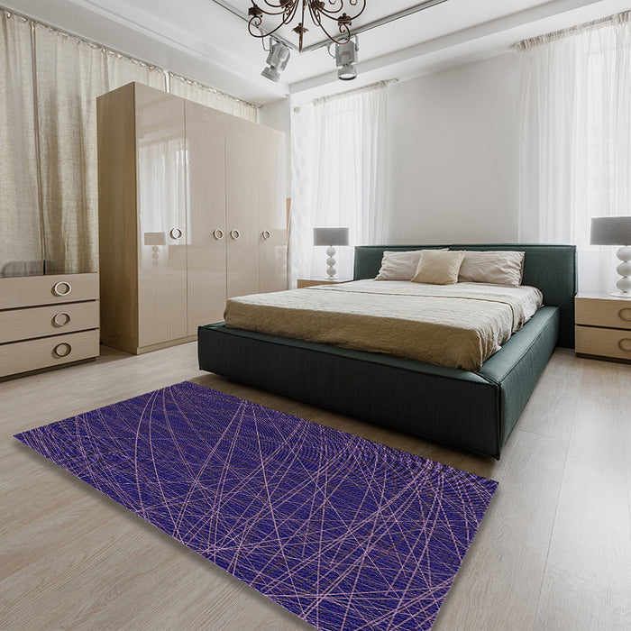 Round Machine Washable Transitional Midnight Blue Rug in a Office, wshpat1827pur
