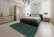 Machine Washable Transitional Night Blue Rug in a Bedroom, wshpat1827