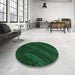 Round Patterned Black Rug in a Office, pat1828grn