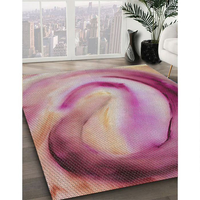 Machine Washable Transitional Pink Daisy Pink Rug in a Family Room, wshpat182