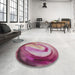 Round Machine Washable Transitional Pink Daisy Pink Rug in a Office, wshpat182