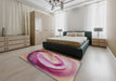 Patterned Daisy Pink Modern Rug in a Bedroom, pat182